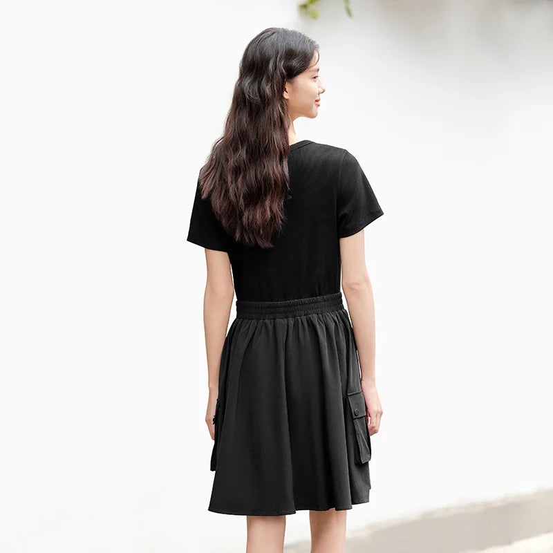 Semir Dress Women Faux Two-Piece Design Versatile 2024 Summer New Square Collar Slim Fit Short Skirt Suitable For Petite