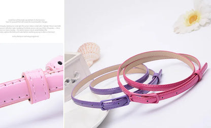 Children Candy Color Belts 1.2cm Super-thin PU Belts Simple Solid Color Lightweight Belts Summer Apparel Accessories