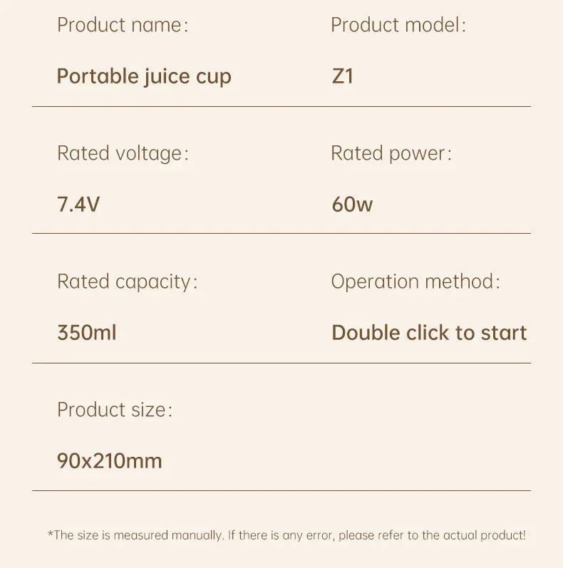 Portable Electric Juicer Cup 350mL for Smoothies Shaved Ice Juices12 Blade Stainless Steel Blender with Wireless Charging