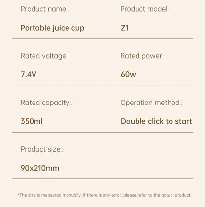 Portable Electric Juicer Cup 350mL for Smoothies Shaved Ice Juices12 Blade Stainless Steel Blender with Wireless Charging