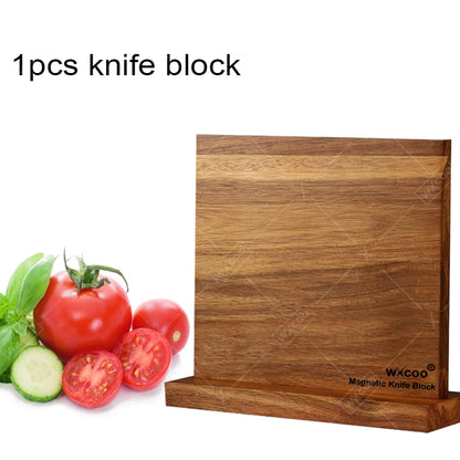 Long Magnetic Knife Block Acacia Wooden Kitchen Knife Holder Kitchen Counter Strong Enhanced Magnets Stands Storage Knife Holder