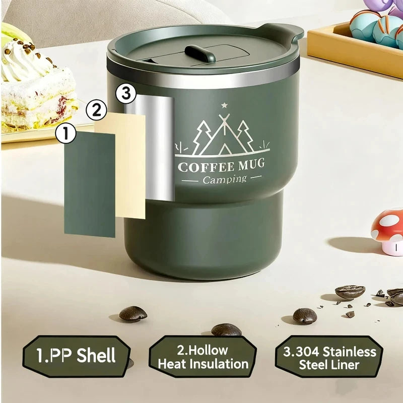 400ml 304 Stainless Steel Double Layer Thermal Cup, Insulated Water Mug for Office Milk Coffee, Student Portable Sealed Tumbler