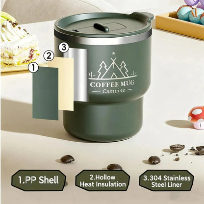 400ml 304 Stainless Steel Double Layer Thermal Cup, Insulated Water Mug for Office Milk Coffee, Student Portable Sealed Tumbler
