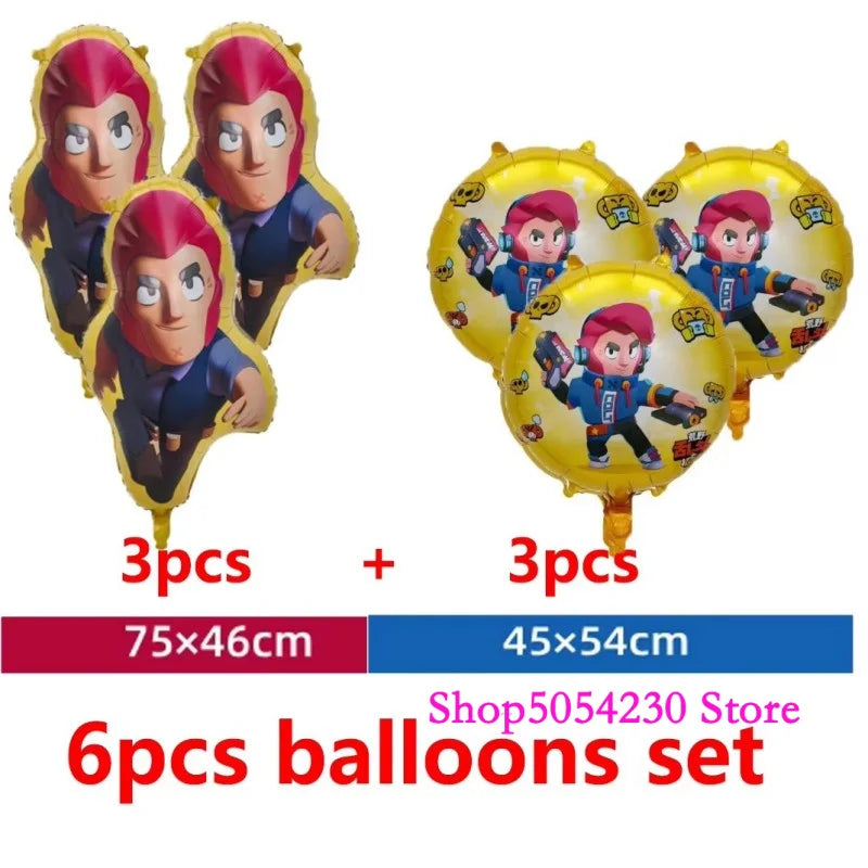 Brawl Stars Happy Birthday Party Supplies Set Cartoon Game Theme Tableware, Paper Plates & Backdrop Decorations for Celebrations