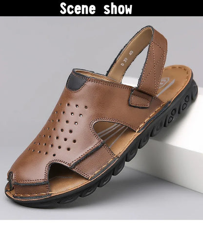 Men's Summer Slip-On Breathable Anti-Slip Outdoor Two-Way Sandals Soft Bottom Driving Hole Hole Casual Loafers-D39