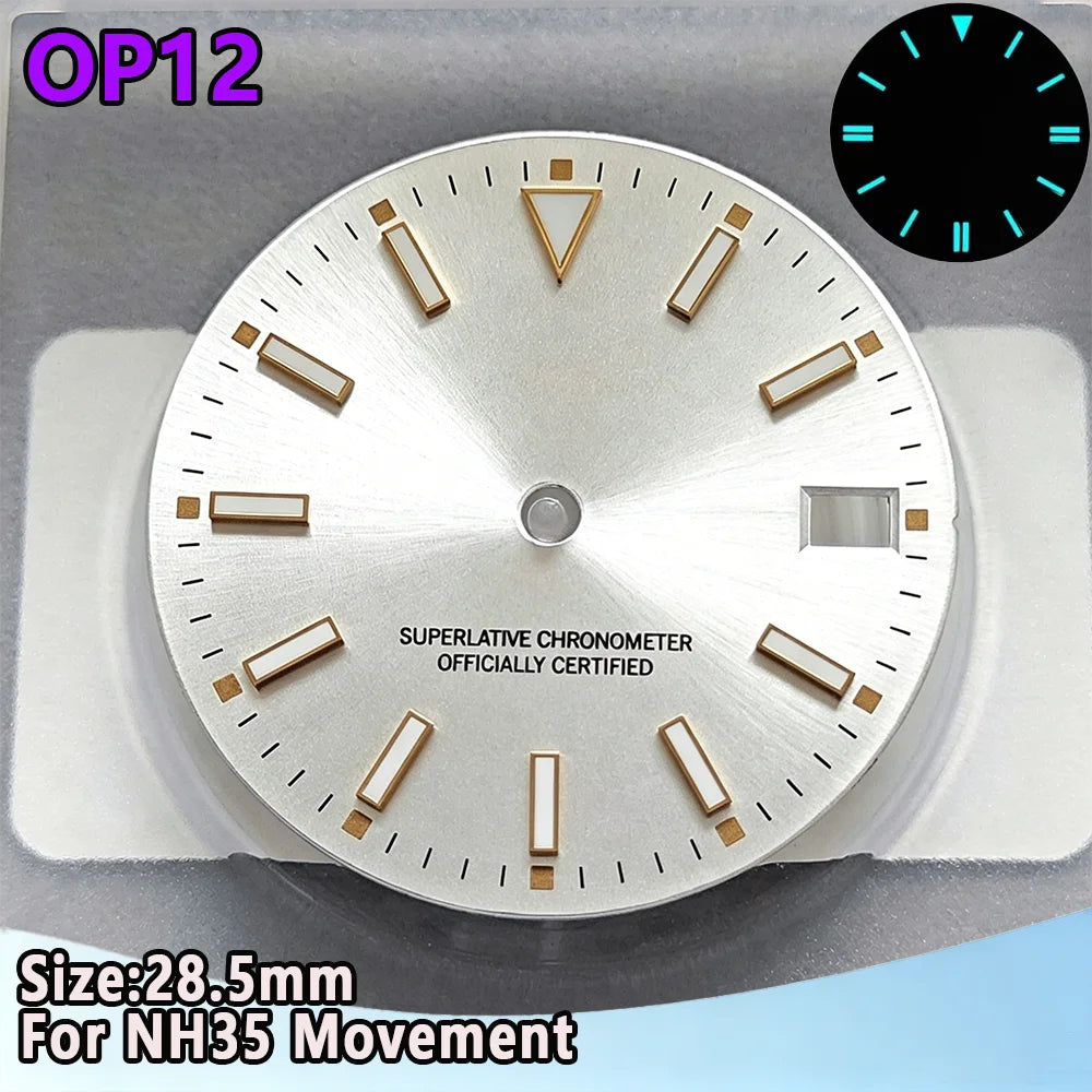 28.5mm NH35 Watch Dial Luminous Dials Single Calendar Dial Suitable For NH35 Movement Can Support DIY Dial Customization Logo