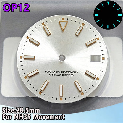 28.5mm NH35 Watch Dial Luminous Dials Single Calendar Dial Suitable For NH35 Movement Can Support DIY Dial Customization Logo