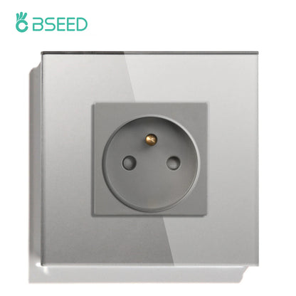 BSEED France Standard Single Wall French Socket Double Power Plug With White Black Gloden Crystal Glass Panel 16A 110V-250V