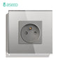 BSEED France Standard Single Wall French Socket Double Power Plug With White Black Gloden Crystal Glass Panel 16A 110V-250V