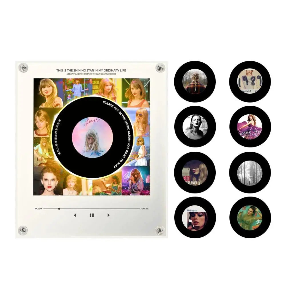 Creative Vinyl Music Player Fridge Magnet Decor,with 9Pcs NFC Rotating Disc Cards ,NFC Sensing Vinyl Song Player Night Light
