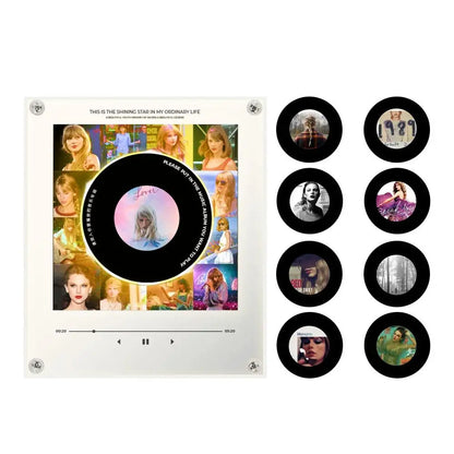 Creative Vinyl Music Player Fridge Magnet Decor,with 9Pcs NFC Rotating Disc Cards ,NFC Sensing Vinyl Song Player Night Light