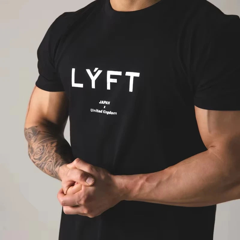 2026 Japanese men's printed running sports T-shirt, casual fitness gym, fitness street style, plus size short sleeved shirt