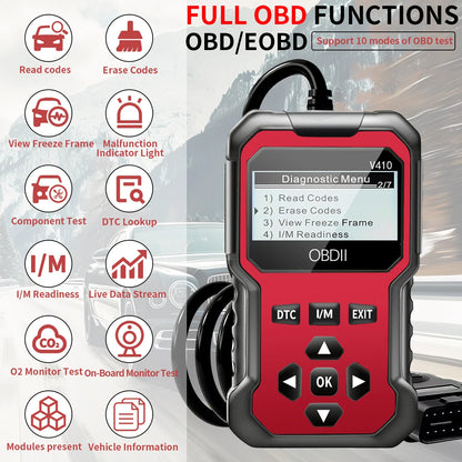 V410 OBD2 Scanner Diagnostic Tool for Cars and Trucks Since 1996+, Data Stream, I/M Readiness, Voltage Test