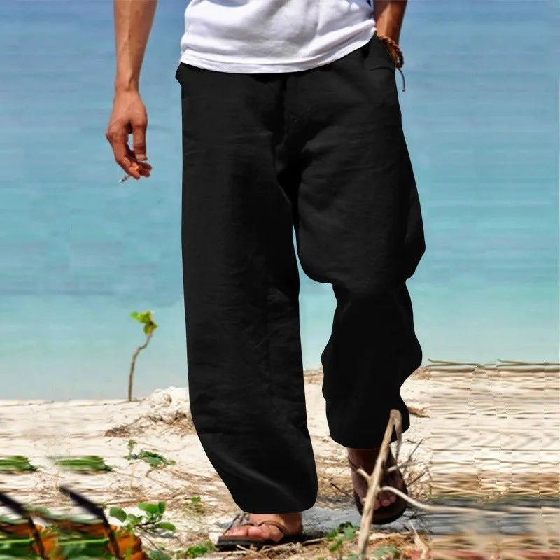 2024 Spring/Summer New Men's Cotton Pants Summer Fashion Casual Solid Color Loose Plus Size S-5XL Jogger Trousers