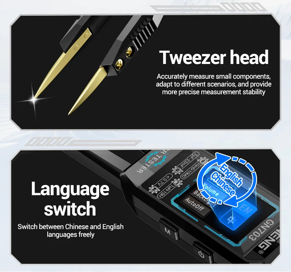 ANENG GN703 Smart Tweezers LCR Meter Professional SMD ESR Test Capacitance Resistance Inductance Digital LCR Bridge Calibration