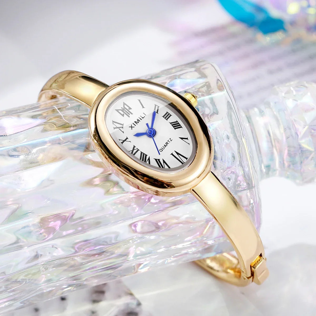 2PCS Elegant Oval Roma Dial Women Quartz Watches Set Fashion Bracelet Bangle Ladies Wristwatch Reloj Mujer Girls（Without Box）