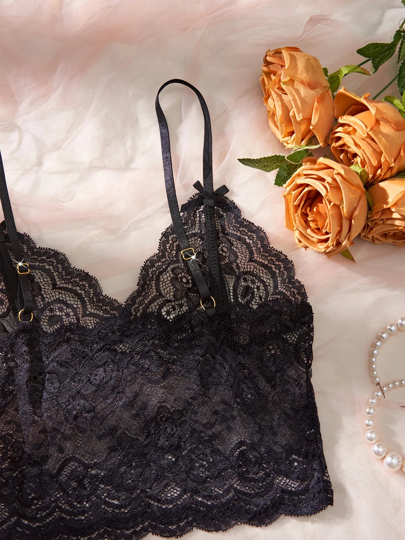 Women Black Open-Back Lace Two-Piece Panties Underwear Sleep Set