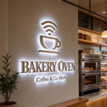 Custom 3D Halo‑Lit Metal Letters Business Logo Sign for Cafe Bakery Restaurant Commercial Storefront Outdoor