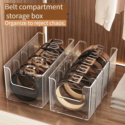 Belt Organizer Box 5 Grids Belt Storage Rack for Closet and Drawer Save Space Tie and Belt Plastic Display Case for Men Women
