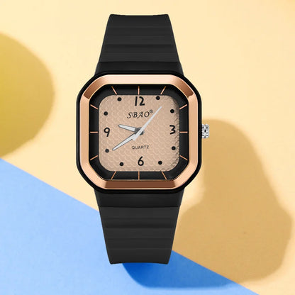 Trendy Square Dial Women Watch Teal Silicone Strap Rose Gold Bezel Analog Quartz Wristwatch Casual Waterproof Sport Wrist Clock