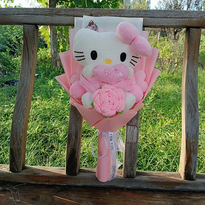 Anime Hello Kitty Cartoon Plush Bouquet Rose Flowers  Soft Plush Doll Home Wedding Decoration Christmas Valentine's Day Gift