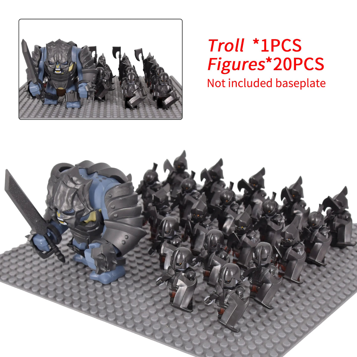 Giant Troll Monster 20Pcs Armored Orc Infantry Figures Medieval Army Building Bricks, Removable Shield Scene Collectible Toy﻿﻿