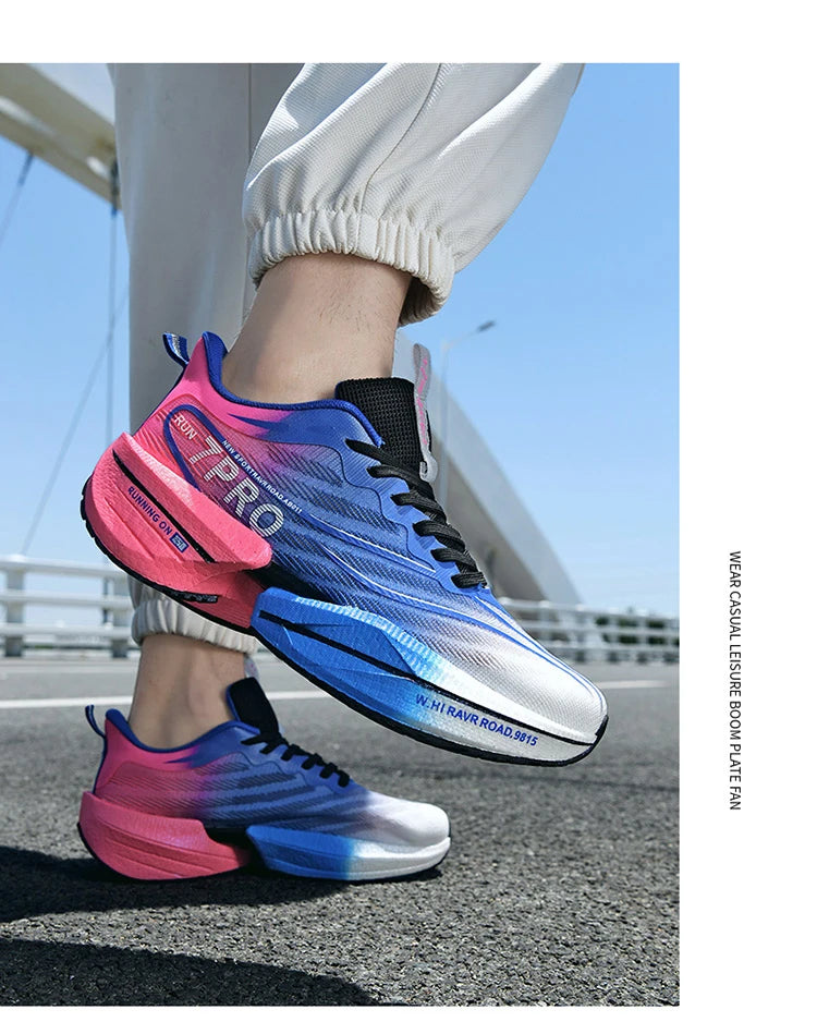 New Men's Carbon Plate Sneakers Outdoor Soft Sole Mesh Sports Shoes Running Shoes Light Anti-Slip Casual Couple Tennis Shoes