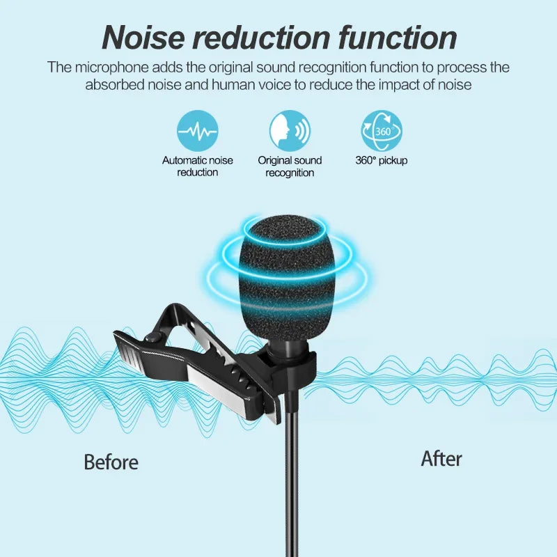 MC01 Portable 1.5m Wired Mini Microphone Type C For Phone PC Laptop Metal Clip-on Lavalier USB mic 3.5mm Condenser Microphone