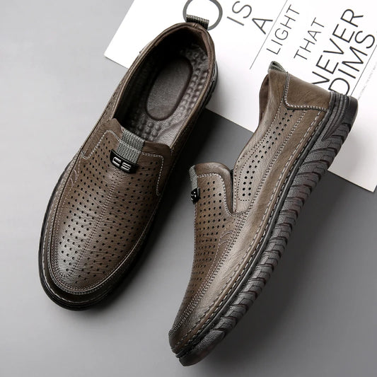 Men's Slip-on Loafers Summer Hollow Breathable Anti-slip Wear-resistant Soft Sole Outdoor Driving Casual Shoes-WC886-1