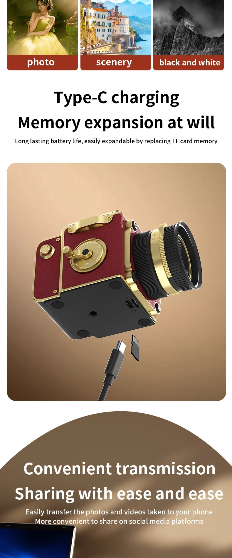 4K Retro Digital Camera 64MP Ultra Clear Pixels 16X Zoom 20 HD Screen Portable CCD Vintage Camera For Beginners And Students