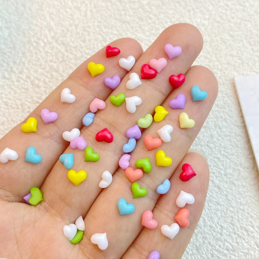 200Pcs New Cute Resin 4*5mm Mini Colorful Heart Shape Series Flat Back Manicure Parts Embellishments For Hair Bows Accessories