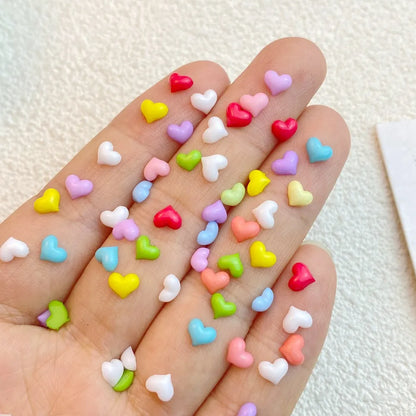200Pcs New Cute Resin 4*5mm Mini Colorful Heart Shape Series Flat Back Manicure Parts Embellishments For Hair Bows Accessories