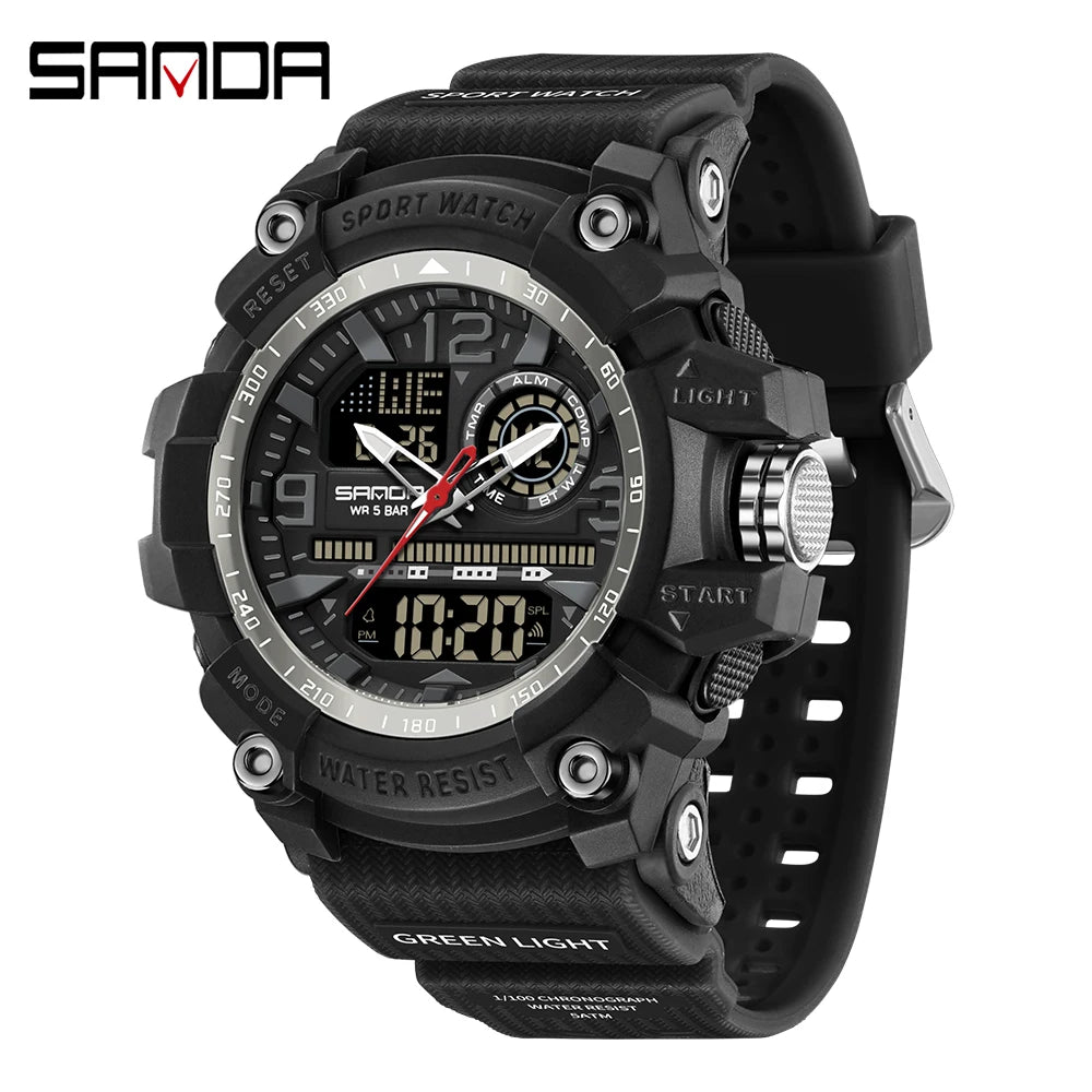 SANDA 3367 Men's Electronic Watch Large Dial Multi Functional Outdoor Waterproof Student Sports Electronic Watch