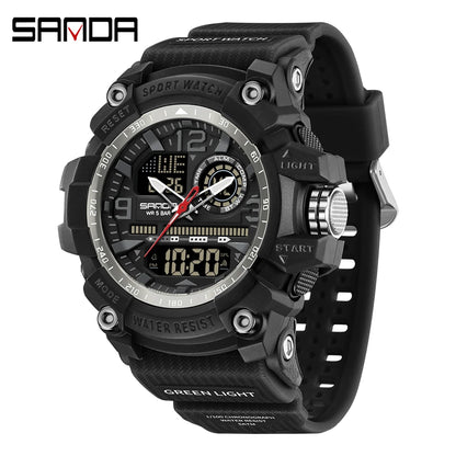 SANDA 3367 Men's Electronic Watch Large Dial Multi Functional Outdoor Waterproof Student Sports Electronic Watch