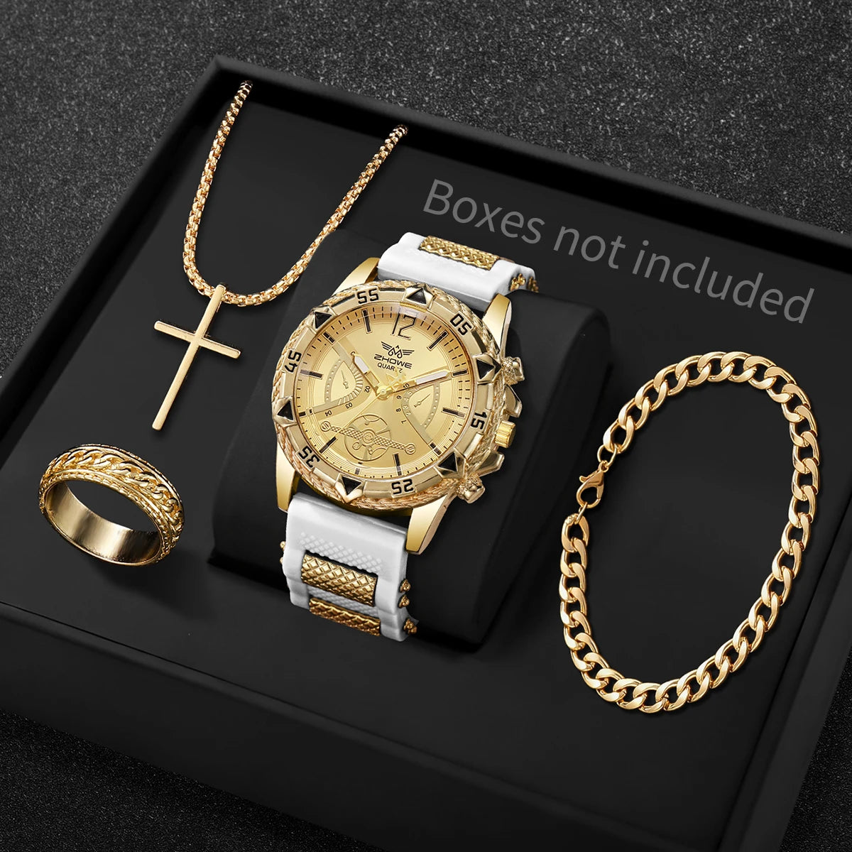4PCS/Set Fashion Silicone Strap Men Quartz Wristwatch Male Arabic Dial Watch With Jewelry Set Reloj Hombre (Without Box)