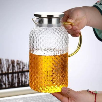 JUSTINLAU Cold Water Jug Heat-resistant Glass Teapot Large Capacity Rice Grain Pattern Boil Water Kettle for Kitchen and Dining