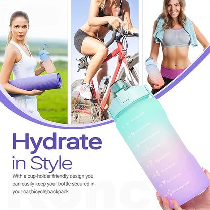 Water Bottle 2 Liters Gourd Motivational Water Bottle Time Marker Leak-proof Cup Large-Capacity Gradient Outdoor Sports Fitness