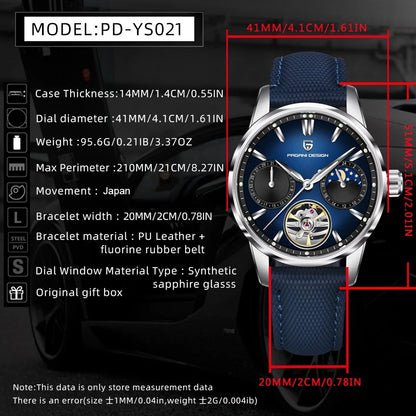 PAGANI DESIGN Men Watches Automatic Mechanical Watch Tourbillon Clock Genuine Leather Waterproof Watch Military Wristwatch Man ﻿