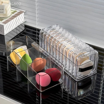 Transparent Makeup Puff Storage Holder Egg Shape Air Cushion Puff Organizer Desktop Makeup Display Box for Beauty Tools