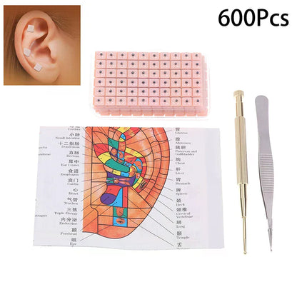 4 In 1 Set Multi-Condition Ear Seeds Acupuncture Auricular Sticker Kit 600pcs With Acupressure Chart Tweezer Auricular Probe