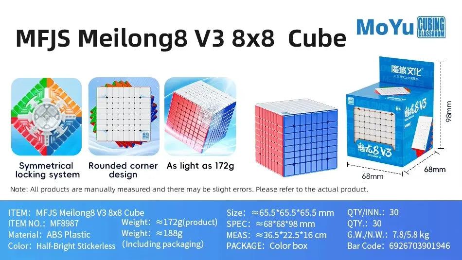 MOYU Speedcube Meilong Magic Cube Stickerless 4x4 5x5 6x6 7x7 8x8  Speed Puzzle Cubes Toys Gift