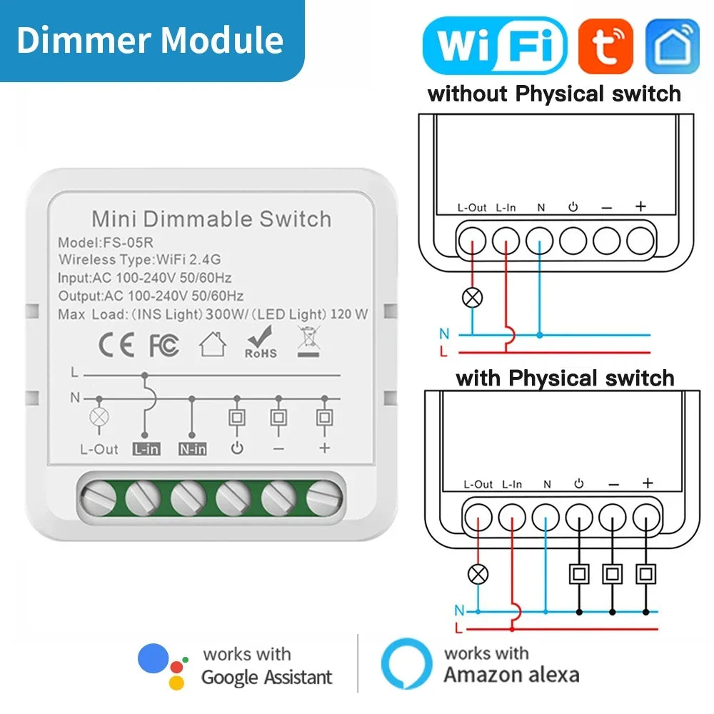 TNCE TUYA WIFI/Zigbee Switch Light Curtain Dimmer Smart DIY MINI Module, 2-way Control Breaker, Voice with Alexa Google Home