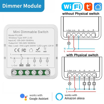 TNCE TUYA WIFI/Zigbee Switch Light Curtain Dimmer Smart DIY MINI Module, 2-way Control Breaker, Voice with Alexa Google Home
