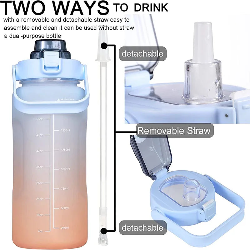 Water Bottle 2 Liters Gourd Motivational Water Bottle Time Marker Leak-proof Cup Large-Capacity Gradient Outdoor Sports Fitness