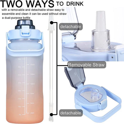 Water Bottle 2 Liters Gourd Motivational Water Bottle Time Marker Leak-proof Cup Large-Capacity Gradient Outdoor Sports Fitness