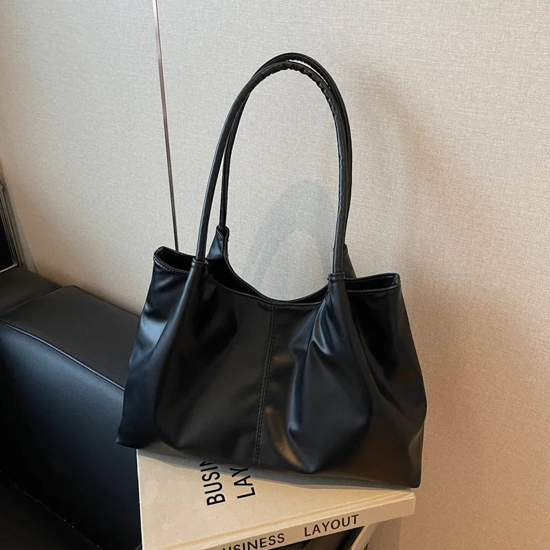 Fashion Women's Bag Large Capacity Tote Daily Commute Women's Shoulder Bag Black Soft PU Leather Handbag Shopping