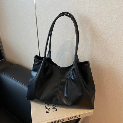 Fashion Women's Bag Large Capacity Tote Daily Commute Women's Shoulder Bag Black Soft PU Leather Handbag Shopping