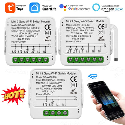 Tuya Smart WiFi Switch 1/2/3 Gang Smart Home Light Switch Breaker Neutral Wire Required Remote App Timer Work with Alexa Google
