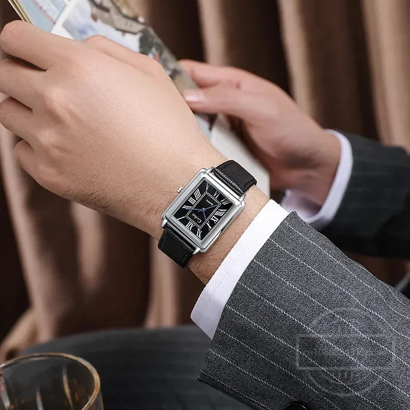 New Fashion Designer Rectangle Dial Quartz Watch for Men Casual Leather Strap Luxury Business Wristwatch Relogio Masculino
