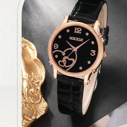 Women Fashion Leather Belt Watches & Simple Heart Wallet Glasses Sunglasses Set Ladies Quartz Wristwatches Dress Montre Femme
